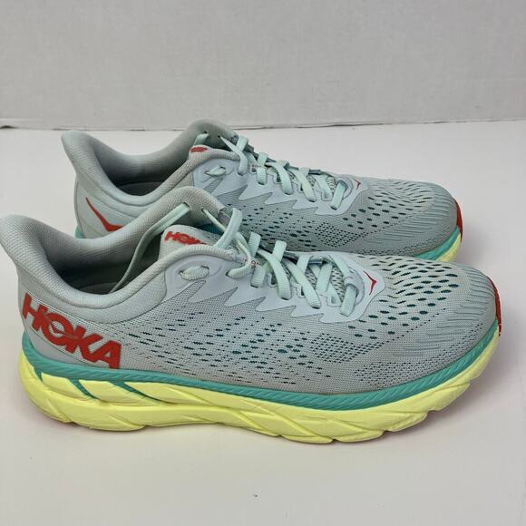 Hoka One One Womens Sz 8 Clifton 7 Running Shoes Light Green Yellow Mesh Lace-up - Picture 9 of 16